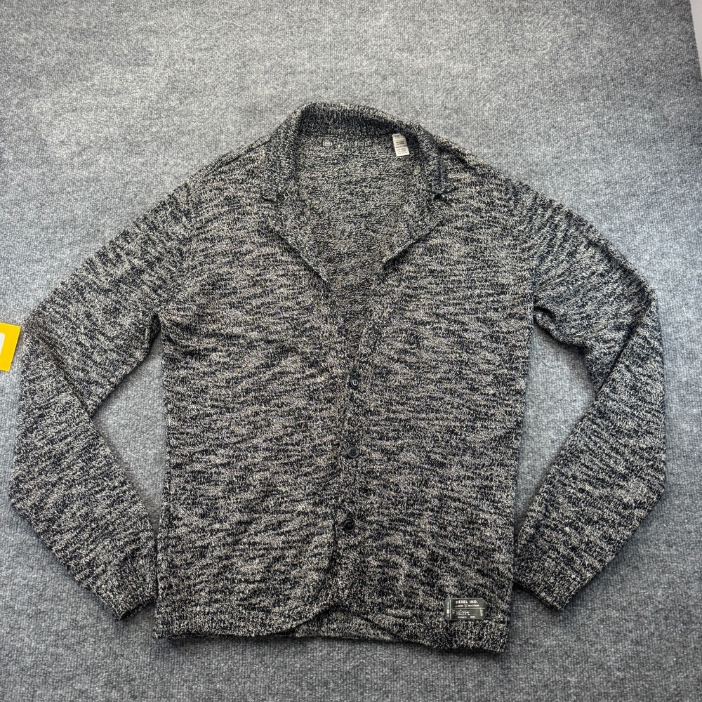 DIESEL Cardigan Sweater Mens L Marled Gray Black Wool Linen Knit Button Front